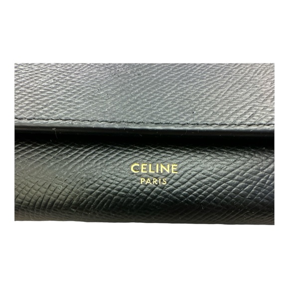 Celine Large Flap Wallet In Grained Calfskin Black - Picture 3 of 16